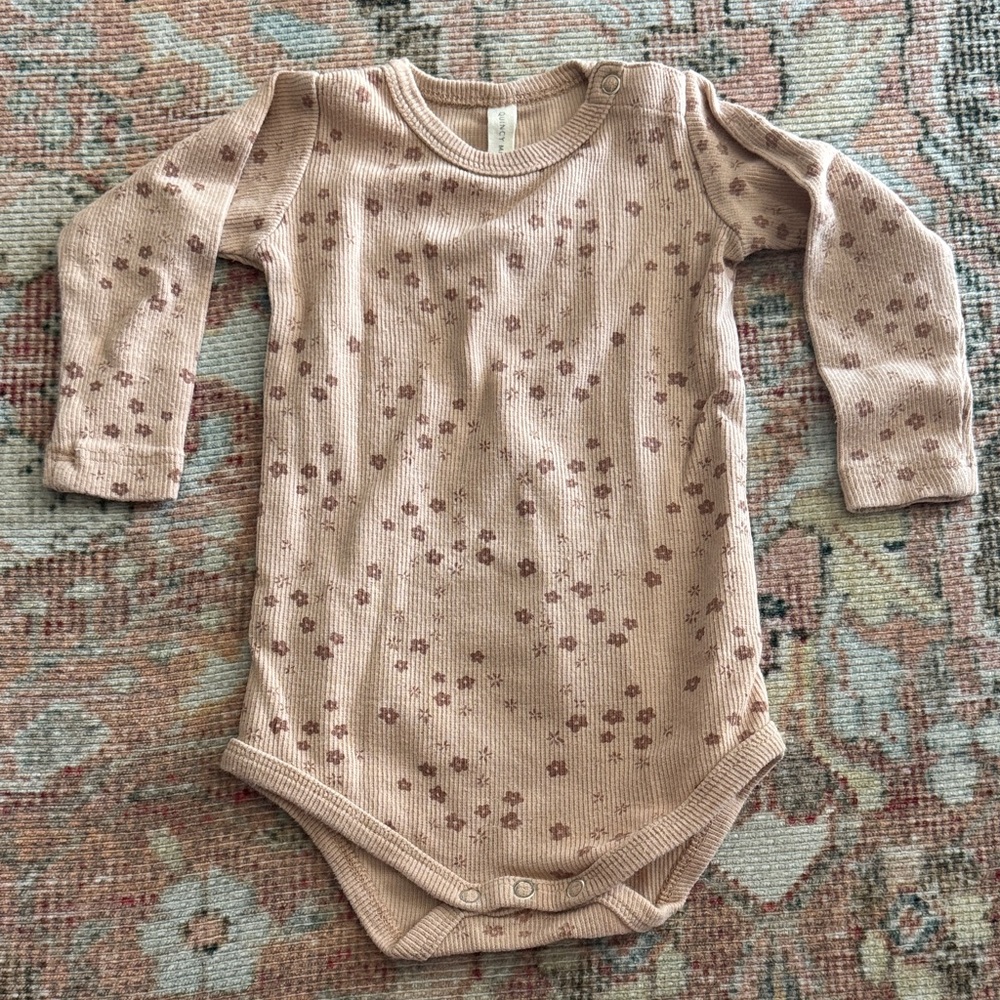 Quincy Mae Mauve Pink Floral Ribbed Long-Sleeve Baby One-Piece